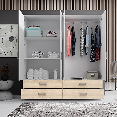 IVAR Kleiderschrank mit Spiegeln und Schubladen - Vielseitiger Drehtürenschrank 4-türig in Weiß, Eiche Sonoma Optik - 180 x 190 x 51 cm (B/H/T)