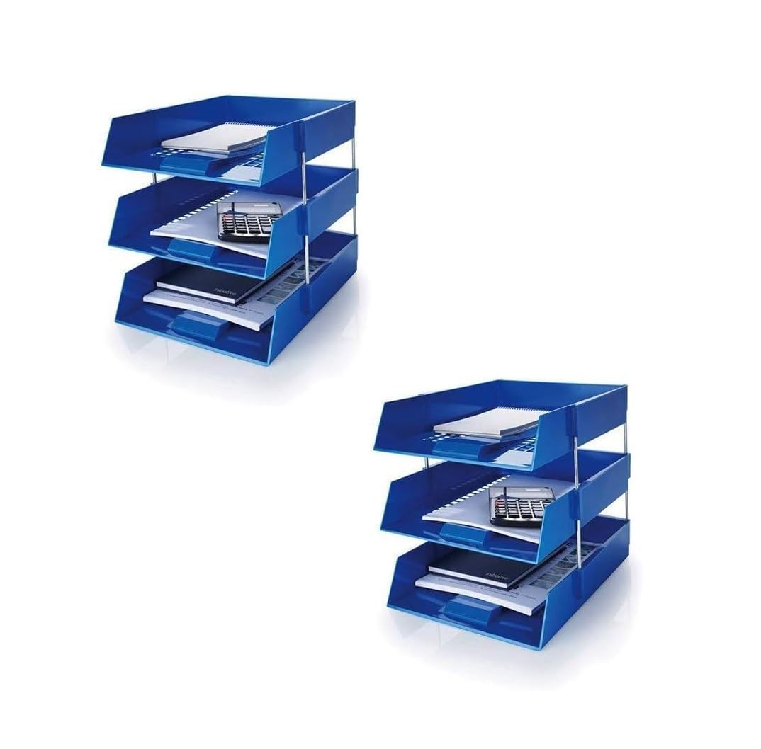 Evrite Blue A4 Lettertray With Risers Letter Tray - Pack Of 6 Trays + 4 Riser Sets
