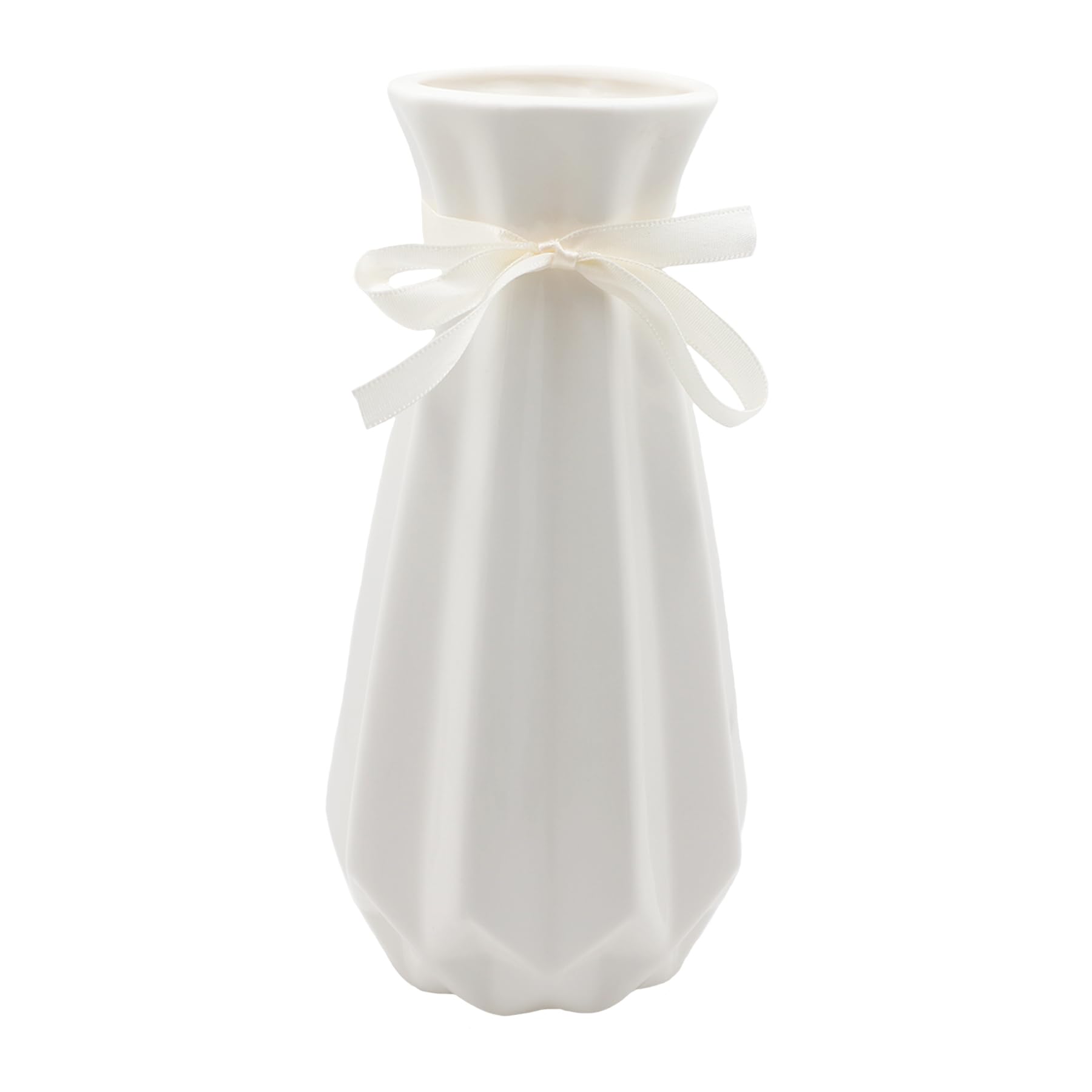 Jarrón Blanco esmaltado de 20 cm de Alto, jarrones de Flores Modernos de cerámica con Cinta, jarrones Decorativos para Hierba de Las Pampas, jarrón geométrico para el hogar, salón, Mesa de Comedor