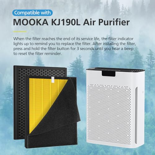 Image of KJ190L Pet Care Washable Filter For MOOKA KJ190L KJ190H Air Purifier, 3 Stage Filtration KJ190 Filter Removes Pollen Smoke Pet Hair Dust, More Activated Carbon For Pet Odor and Dander, 2 PACK for Pets
