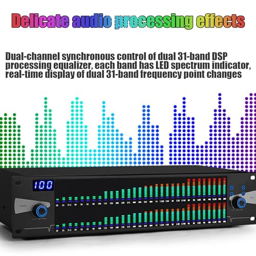 Ecualizador Gráfico Profesional de 2 Canales, Ecualizador Estéreo Gráfico de 31 Bandas, Eliminador Digital de Retroalimentación DSP, Equalizador Digital para Reducción de Ruido en Canto Escénico miniatura 7