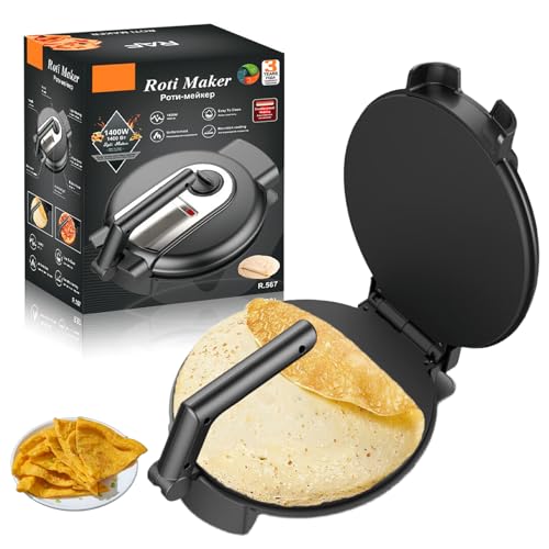 VAODO Chapati Maker Machine Electric Roti Maker Non-Stick Coating Pancake Maker with Anti-scalding Handle and Indicator Lights for Pancake Blintz Chapati Tortilla