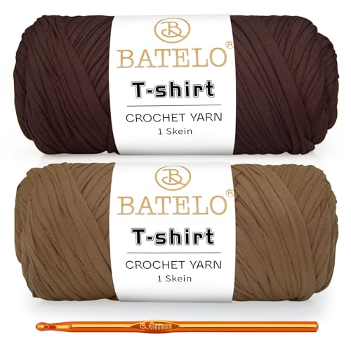 Image of 2 Pack T-Shirt Crochet Yarn for Beginner Projects - Thick Yarn (Polyester), 400g /144yds, High Elasticity (Milk Tea Brown+Coffee)