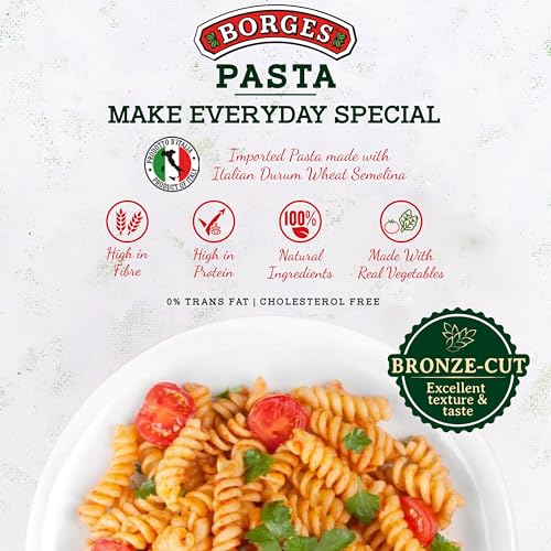 Image of Borges Tricolour Fusilli Pasta - 500 gm | Imported from Italy | Include Real Tomatoes & Spinach | No added colour