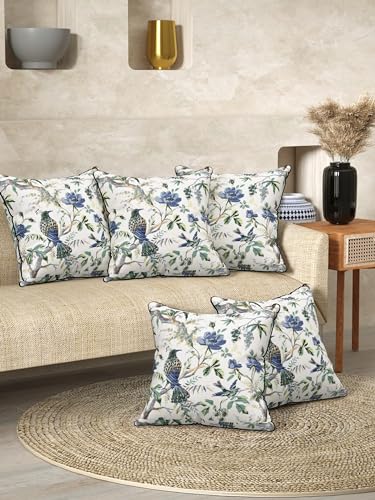 Image of Pure Cotton Quilted Cushion Cover 16x16 Inch | Anokhi Print Decorative Throw Pillow Cover | Soft Cotton Sofa Cushion Cover with Hidden Zipper | Living Room Bedroom Home Decor