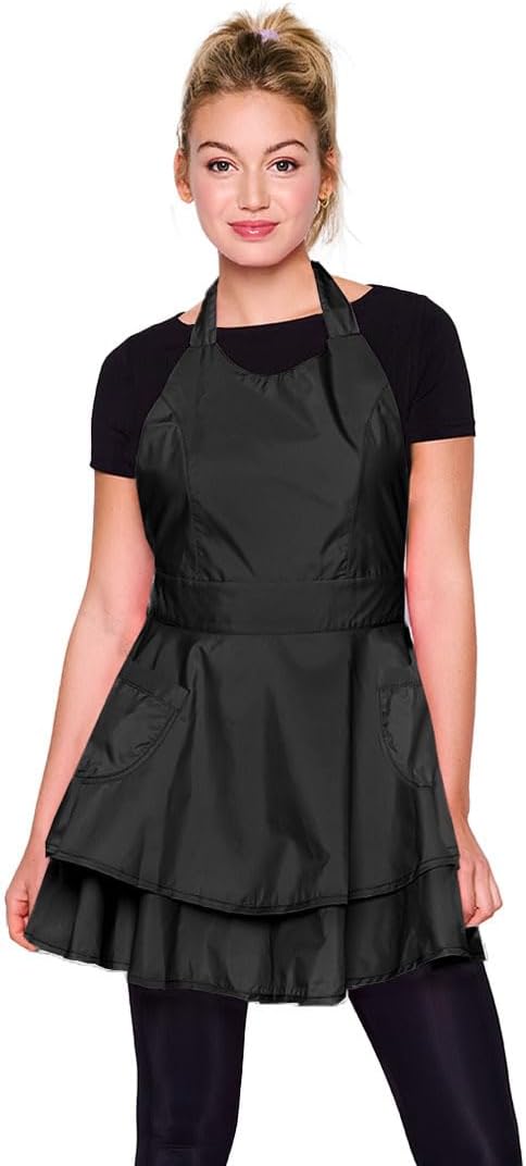 Betty Dain Noir Chic Bleach-Proof All-Purpose Salon Apron: Stylish, Lightweight Polyester with Ruffle Details