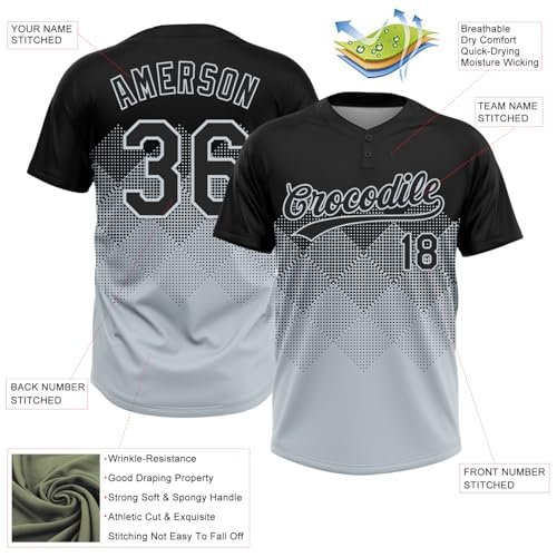 Custom 2-Tone Gradient Softball Jersey 2 Button Baseball Tee Shirt Personalized Adult Youth Sports Team Uniform XS-5XL miniatura 3