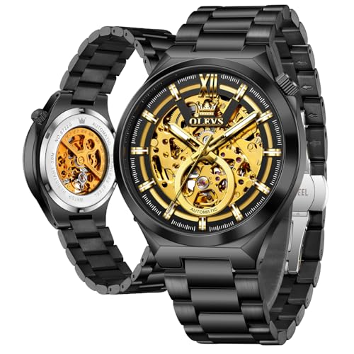 Image of OLEVS Men Watch Automatic Mechanical Skeleton Moon Phase Dress Business Stainless Steel 3AT Waterproof Luminous Men Wrist Watch