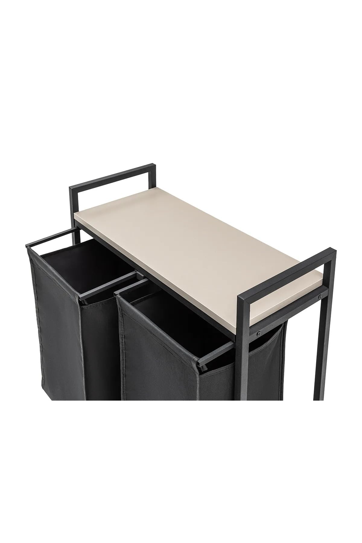 Wäschekorb 2 Fächer, Wäschesammler mit Ablage, Wäschesack aus wasserabweisendem Stoff, stabiler Metallrahmen, MDF-Unterstützung, 32 x 75 x 70 cm