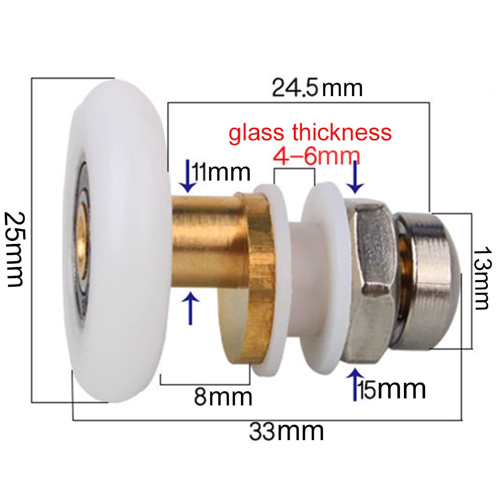 Duschkabinen Rollen 27mm – 8 Stück, Für 12mm Glas, Aus Kunststoff, Messing & Edelstahl