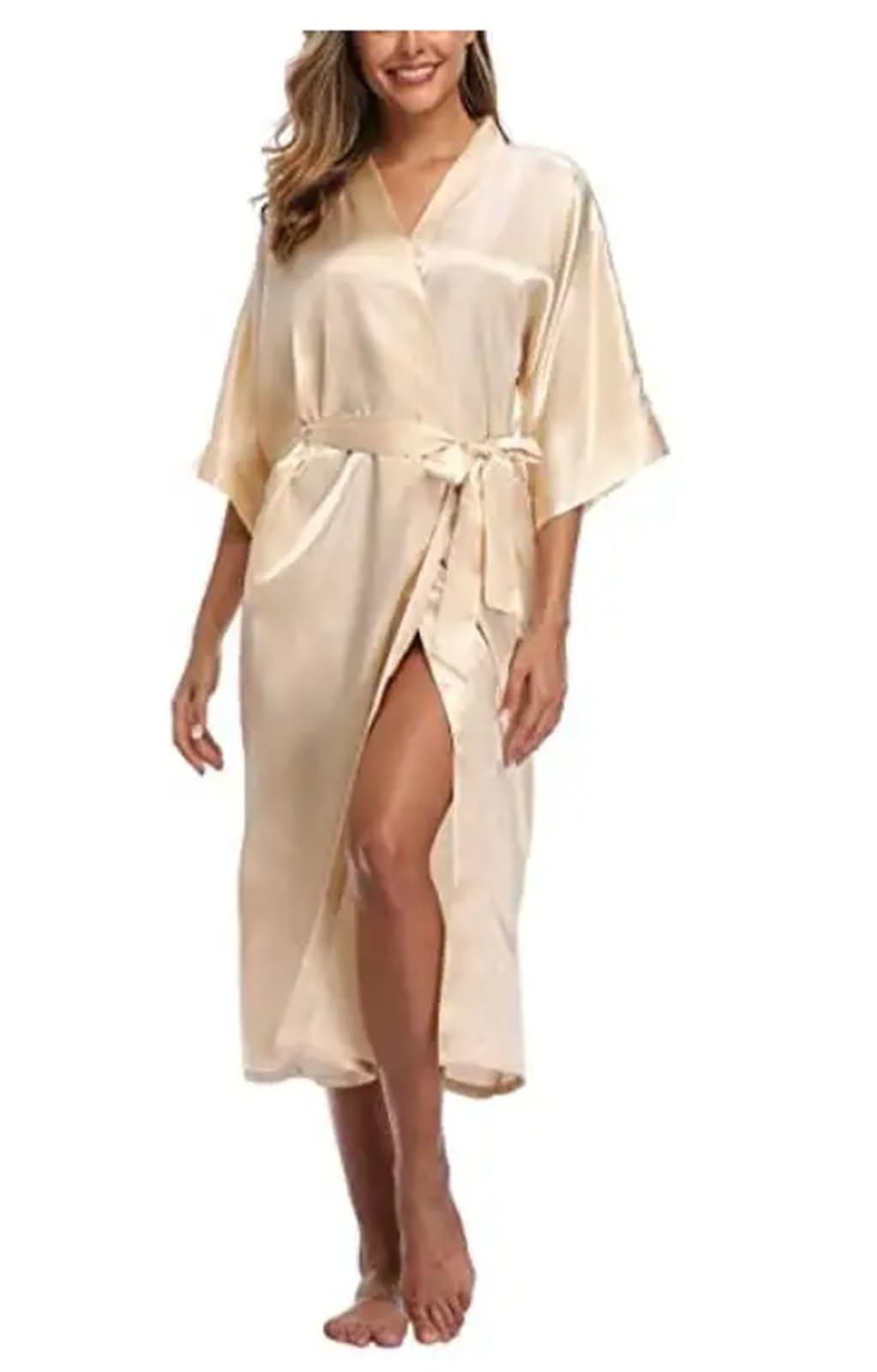 Bata Seda Mujer Bata larga sexy con bolsillo for mujer, for boda, novia, dama de honor, bata de baño, talla grande S-XXXL, vestido de noche
