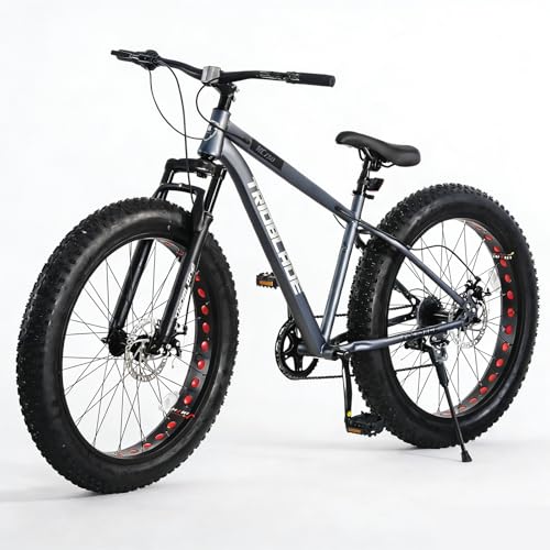 TRIOBLADE 26" Fat Tire Mountain Bike for Adults 7 Speed Snow Bike All-Terrain Full Suspension Mountain Bicycle with Dual Disc Brake 17 Inch Frame Bicycle for Men Women (Grey)