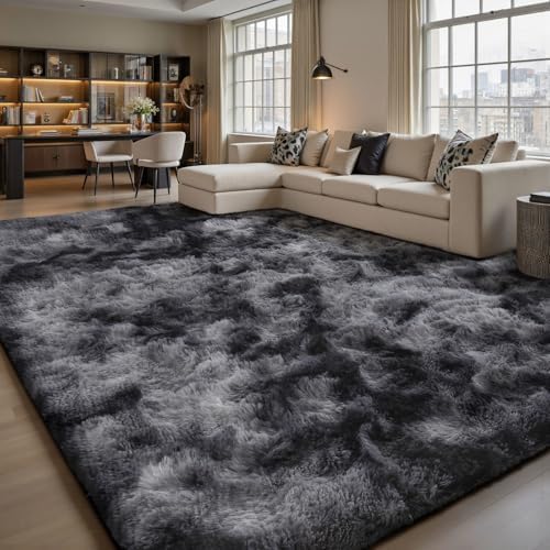 Sour Lemon Hochflor Teppich Groß, Grau Teppich Wohnzimmerteppich 200x300cm | Teppiche Schlafzimmer Flauschiger Teppich Waschbar Anti-Rutsch Extra Große Carpet Teppichen für Schlafz