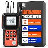 Ultrasonic Thickness Gauge Industrial for All Materials, Steel, Plastic, Glass, PVC, Pipes, Metal Thickness Gauge Meter - Range 0.039 to 11.8 Inch, LCD Display (All Materials)