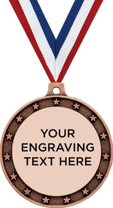 2.5" Bronze Universal Star Engraving Medal Award with Neck Ribbon, Custom Free Engraving