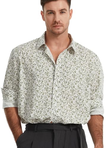 Men's Floral Dress Button Down Shirt Mens Long Sleeve Casual Cotton Shirt