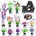 QUOZUO 15 Pcs Aquarium Artificial Plastic Plants Decorations and Resin Barrel and Coral Rock Cave Set, Fish Tank Accessories Hideout Ornaments Aquarium Decor Set