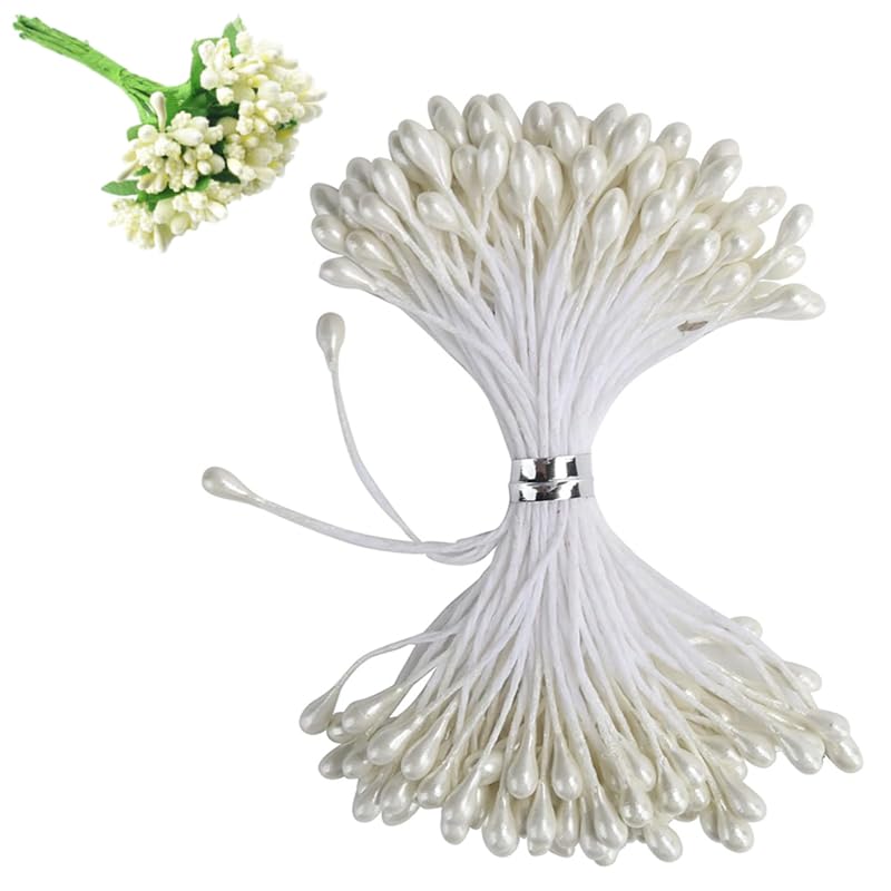 Agatige 900Pcs Flower Stamen, Cream?Colored Gypsum Bouquet Decoration Double Heads Artificial Flower Stamen for Home Flowers Crafts Decoration(3mm?#4?)