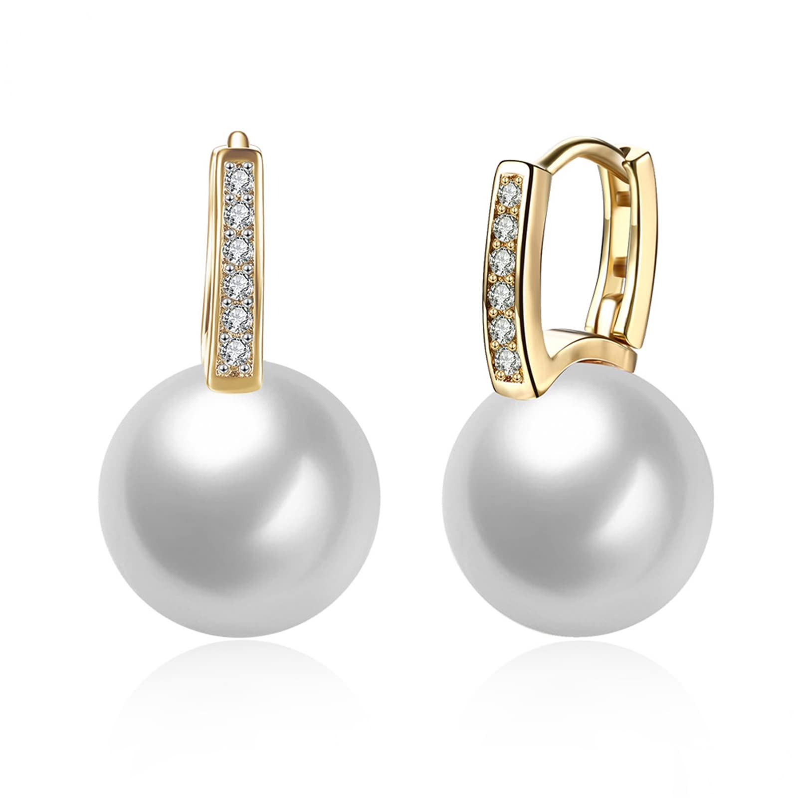LLXYWJ Hängeohrringe aus 9-karätigem Gelbgold für Damen, runder Diamant-Creolen mit Perle
