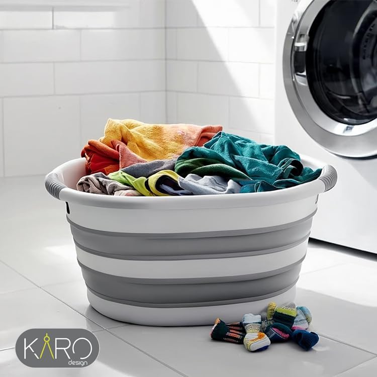 KARO DAILY - Collapsible Foldable Multi-Functional Laundry Basket – Durable & Sturdy Plastic Storage Bin, Space-Saving Organizer for Laundry, Groceries, Camping & Travel