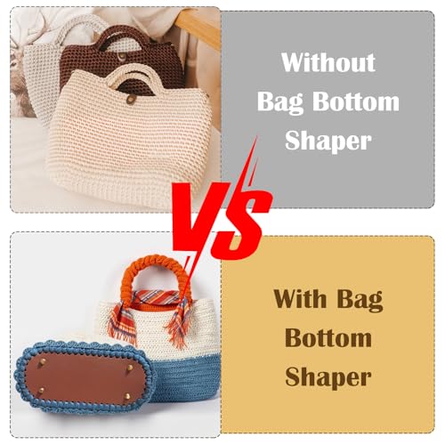 Ouligay 4 Stück Taschenboden zum Häkeln mit 2 Häkelnadeln, 22x10cm Taschenboden, PU Leder, Oval, Vorgestanzt Bag Bases for Crochet, Kunstleder Boden für Tasche Häkeln DIY Stricktaschen Korbflechten