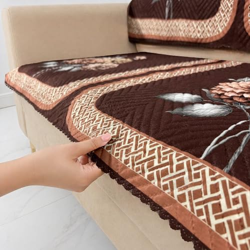 Image of Homerz 'Brooklyn Series' Premium Sofa Cover | Quilted Floral Design | Non-Slip Washable Sofa Protector | Soft Anti Slip Fabric (Brown, 6 (3+2+1) Seater, Seat Cover with Backrest)