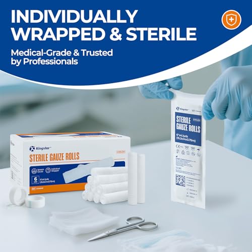 Image of Sterile Gauze Rolls, 6in x 4.1 Yards, Conforming Stretch Gauze Bandage, Pack of 6, Firm Support for Dressings and Splints, Latex-Free First Aid Supplies Individually Wrapped with Bonus Tape