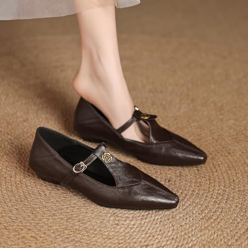 Women's Elegant T-Strap Vintage Pumps Block Low Heel Pointed Toe Cut Out Mary Jane3