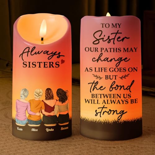 Image of Macorner Personalized LED Candle Chirstmas Sister Birthday Gifts, Sister Gifts from Sister, Gifts for Sister, Soul Sister, Friendship Gifts for Women, The Bond Between Us Will Always Be Strong