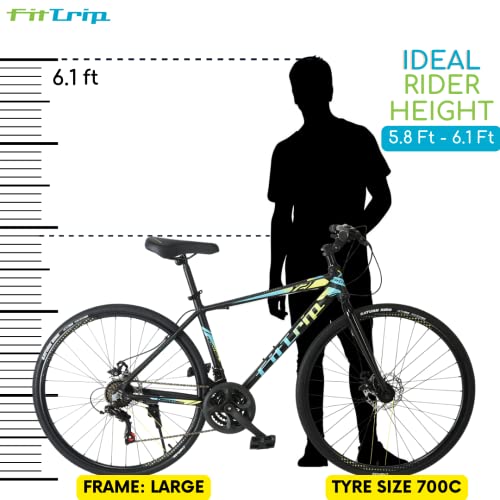 Image of Fittrip Crosstrek Hybrid Cycle | India's Lightest Hybrid | 21 Speed Gearset | Adjustable Stem | Dual Disk Brakes | Yellow-Blue (Large)