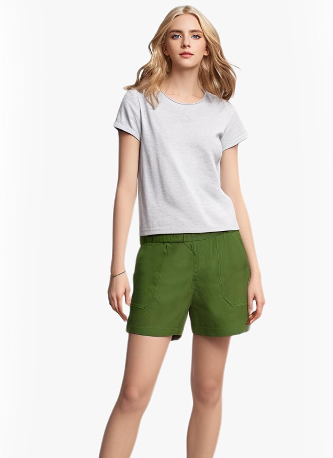 Women’s Stretch Twill Shorts, Summer Casual Pull On Jean Shorts Elastic High Waisted Denim Shorts with Pockets - Image 5