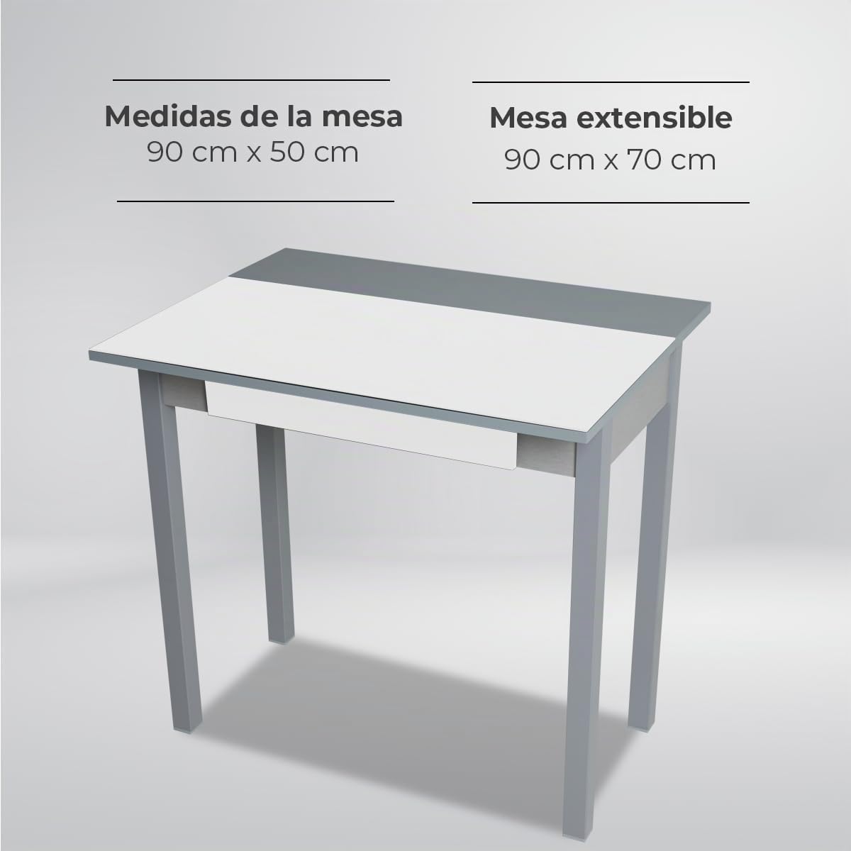 ASTIMESA Mesa de Cocina, Metal, Blanco, 90x50cm-extendida 90x70 cms