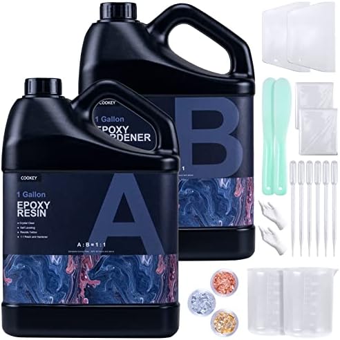 COOKEY Epoxy Resin, 2 Gallon Resin Kit, Clear Epoxy Resin, Not Yellowing and No Bubble Self Leveling Easy Mix 1:1 Casting & Coating for Art Resin Casting Resin Making River Table Tops Craft