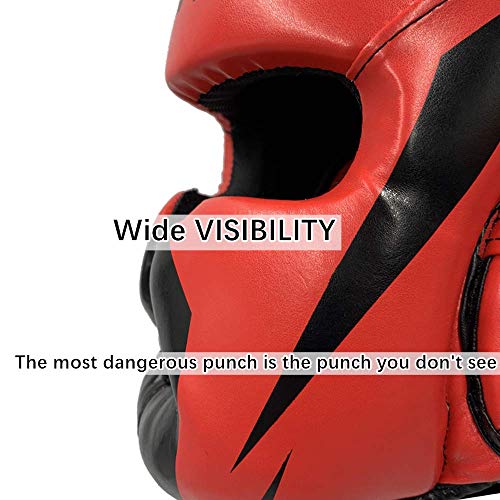 ZHENGTU Boxing Headgear MMA Kickboxing Head Guard Martial Arts PU Leather (Red, L)