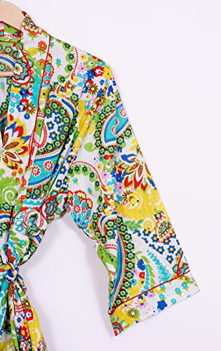 Image of Pure 100% Cotton Robe For Womens Bathrobe Dressing Gown Long sleepwear Free Size Kimono