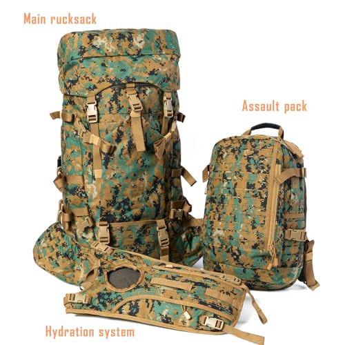 Image of MT Military Army Large Rucksack with Detacheable Assault Backpack Hydration Pack Shoulder Straps and Waist Belt Metal Frame | Detacheable