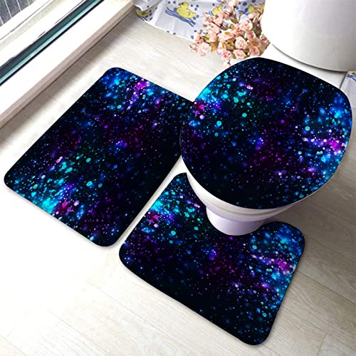 Badezimmerteppich-Set, 3-teilig, Regenbogen-glitzernder Hintergrund, waschbare Badeteppiche, rutschfest, mit Rückenpolster, Konturteppich und Toilettendeckelbezug