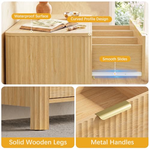 Image of Wodeer 7 Drawer Dresser for Bedroom, 47 inch Wide Wood Storage Cabinet with Fluted Design, Modern Chest of Drawers & TV Stand for Living Room, Nursery Clothing Organizer with Metal Slides, Anti-Tipping