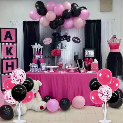 Image of TONIFUL 4 Set Black Hot Pink Balloon Stand Balloon Centerpieces for Table
