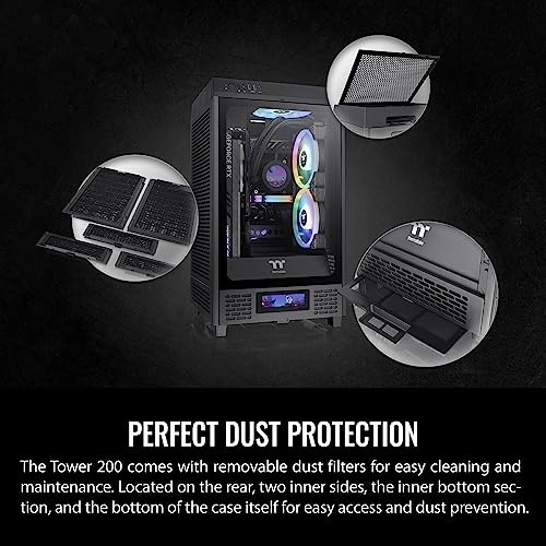 Gabinete para PC Thermaltake Tower 200 Mini-ITX, con 2 ventiladores CT140 de 140 mm preinstalados, soporta GPU de hasta 380 mm, modelo CA-1X9-00S1WN-00, color negro, garantía de 3 años miniatura 5