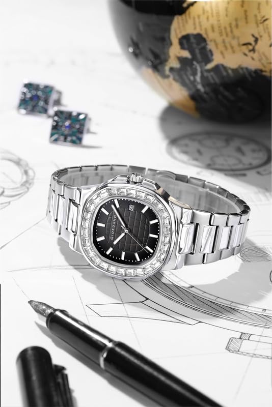 Image of Giordano Luxury Watch for Men with Textured Dial, Crystal Bezel, Date Display and Stainless Steel Strap