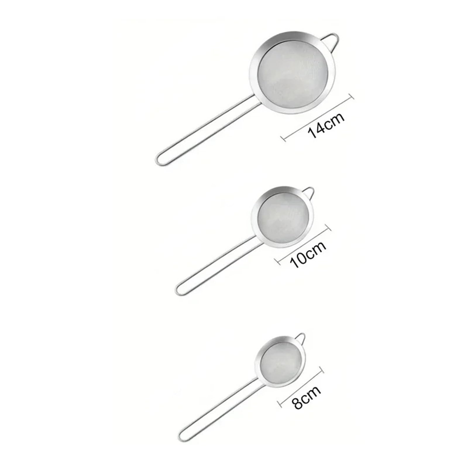colador acero inoxidable Juego de 3 coladores alimentos malla fina acero inoxidable for hornear con mango y tamiz harina