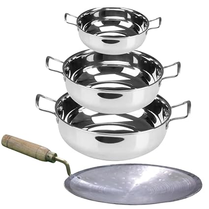 SHINI LIFESTYLE TRIPLY Induction Steel Kadhai 22cm,25cm,27cm with Loha Tawa