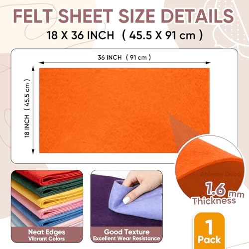 Image of Soft Felt Fabric Sheet 18 inch x 36 inch, 1.6mm Acrylic Craft Felt, Orange