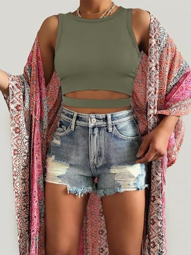 Image of ANRABESS Women Tank Tops High Neck Sleeveless Sexy Cutout Racer Back Going Out Crop Tops Shirts Summer Y2K Outfits