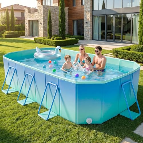 Image of Foldable Pool, Non-Inflatable Large Swimming Pool for the Whole Family, Portable Above Ground Pool for Adults & Kids, Kiddie Pool for Backyard Garden Camping, 113 inchx70 inchx19 inch, Easy Setup, Blue