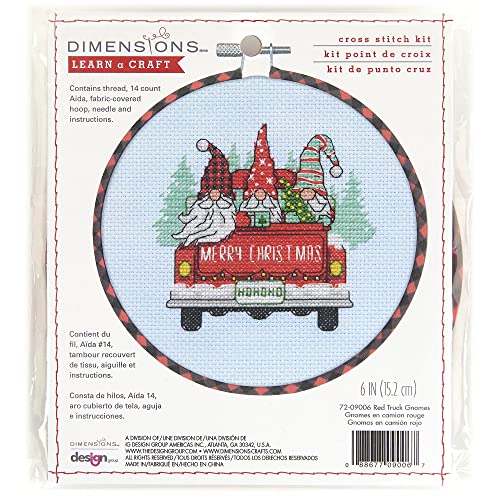 Image of Dimensions Truck Gnomes Counted Cross Stitch Kit, 6 inch D, Blue,Red 6