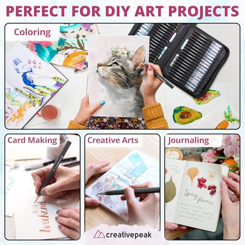 Creativepeak Watercolor Brush Pens - 72 Vibrant Soft Tip Coloring Markers with 4 Blending Brushes - Premium Art Supplies for Calligraphy, Lettering, Coloring & Journaling