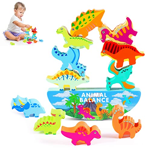 PAMIYO Jeux Montessori 3 4 5 6 Ans,Jeux d'équilibre en Bois,Dinosaure Jouet,Jeu Dinosaure,Dinosaure Blocs de Construction D'empilage De L'équilibre,Convient aux Enfants de 3 à 45 Ans Cover