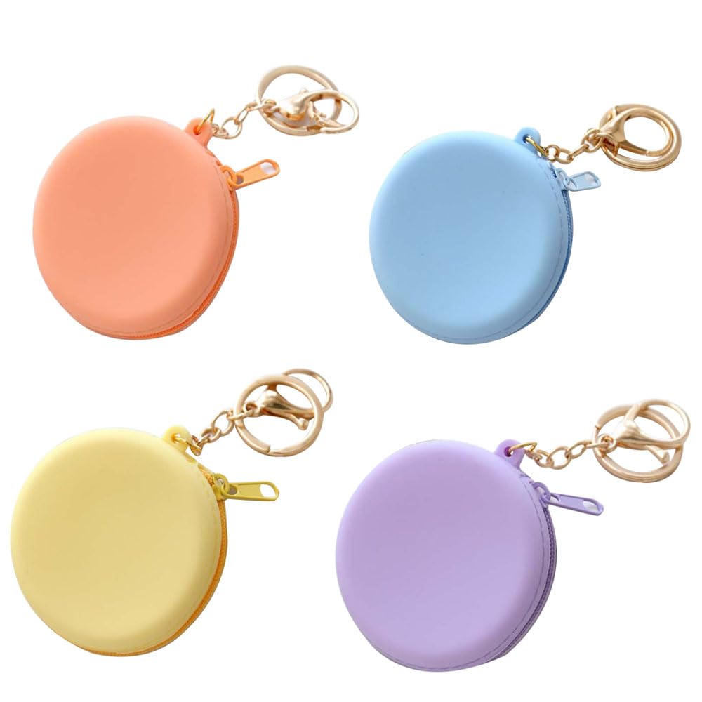Leadigol 4Pcs Cute Coin Purse, 6 * 6 cm Silicone Coin Wallet With Zipper, Round Headset Bag Keychain, Change Purse Wallet Pouch Bag, Coin Pouch, Small